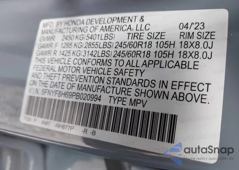 2023 Honda Passport Awd Trailsport from USA, damaged, VIN 5FNYF8H69PB020994